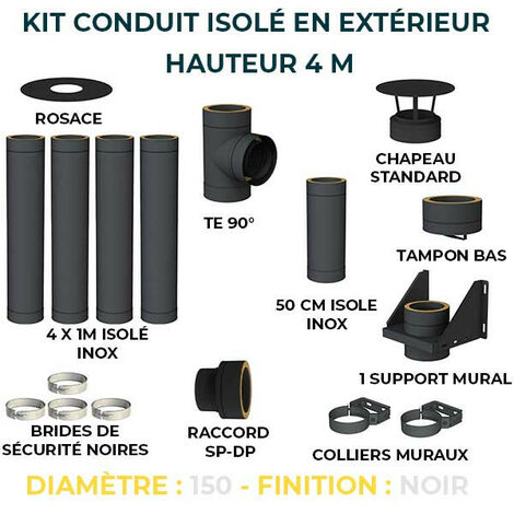 Ø 150mm Kit conduit de cheminée double paroi pour l'extérieur - 2,2m  jusqu'à 12,2m