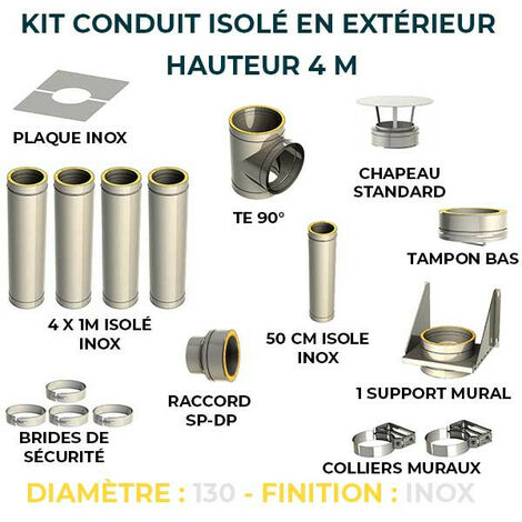 KIT CONDUIT ISOLE EN EXTERIEUR - 4 MÈTRES | 130 - Inox