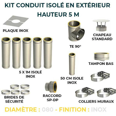 KIT CONDUIT ISOLE EN EXTERIEUR - 5 MÈTRES | 80 - Inox