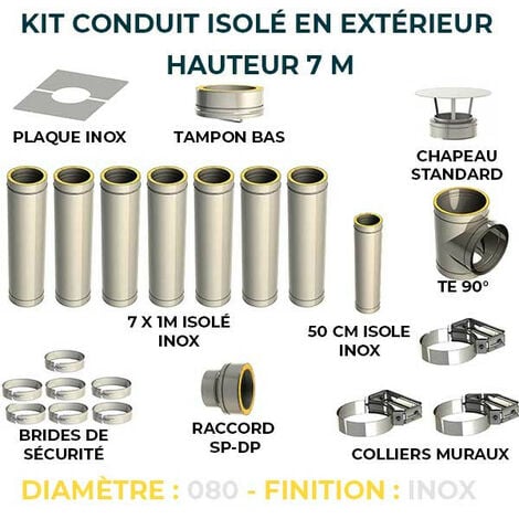 KIT CONDUIT ISOLE EN EXTERIEUR - 7 MÈTRES | 80 - Inox