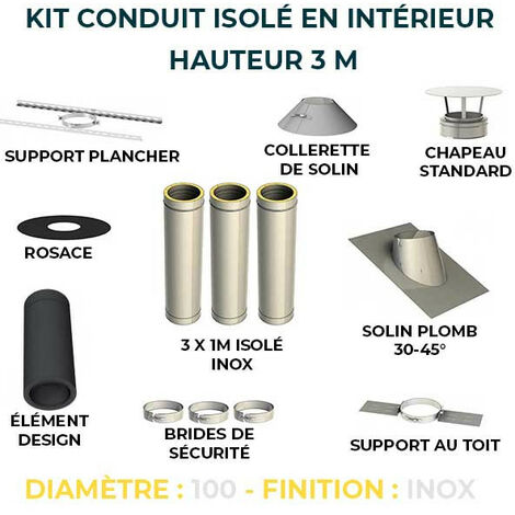KIT CONDUIT ISOLE EN INTERIEUR - 3 MÈTRES | 100 - Inox