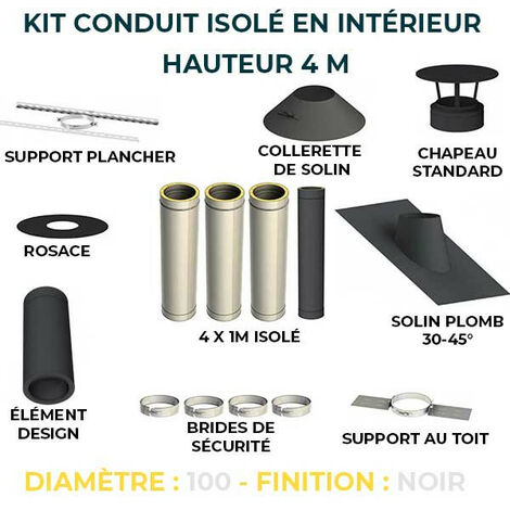 Kit conduit isolé 12m double paroi Ø 100/120/130/150/160/180/200 mm