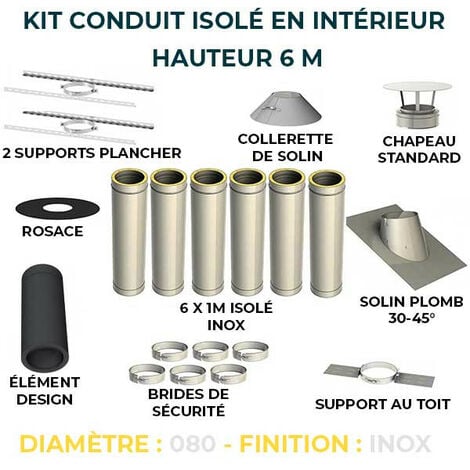 KIT CONDUIT ISOLE EN INTERIEUR - 6 MÈTRES | 80 - Inox