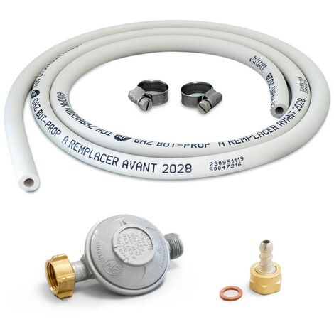 Kit connexion gaz complet pour réchauds – Tuyau souple 1.5m – Détendeur butane 28 mbar – Adaptateur tétine inclus – Proweltek