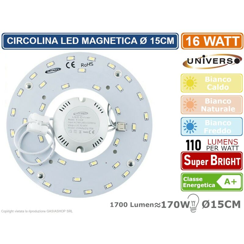 Image of Universo - circolina magnetica neon led piastra disco anello plafoniera circolare lampada T9 G10Q 16W Ø15CM - Colore Luce: Bianco Naturale