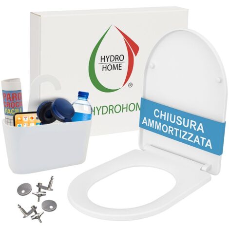 Kit Copriwater Forma a D Slim Soft Close e Sgancio Rapido termoindurente bianco + Cestino Portaoggetti Bianco