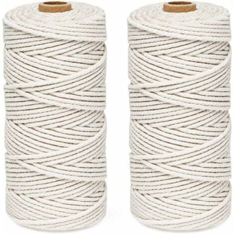 Kit Corde Macramé 3mm x 200m Fil de Coton Beige, 100% Coton Fil Macramé Ficelle Cordelette, Naturel Coton Cordon pour Tricotage Hanging Plant DIY Décoration Emballage Cadeau -Beige