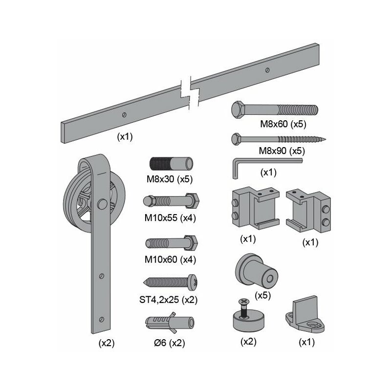 

Saheco - Kit Corredera Rustico 80g Negr 2 M