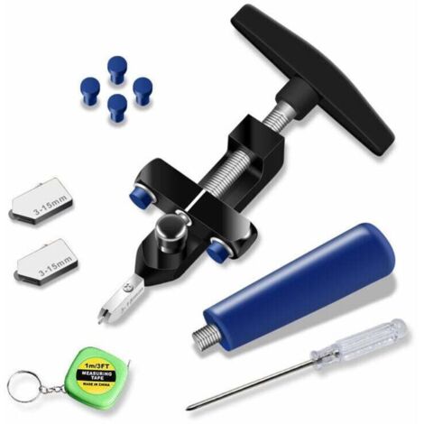 Kit cortador de vidrio profesional 2 en 1 con 2 cabezales de corte de metal duro de 3-15 mm y 4 patas de contacto, apto para vidrio, espejo y azulejo (negro)