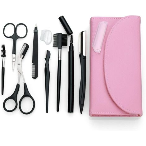 Kit coupe sourcils 11 pièces : pinces inox, soins sourcils/cils, homme/femme pro