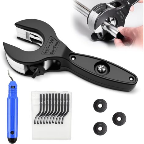 Kit coupe-tube à cliquet, coupe-tube 8-29 mm avec 3 roues de coupe et outils d'ébavurage de rechange, pour tuyau en acier inoxydable, tube en cuivre, acier et aluminium (noir)