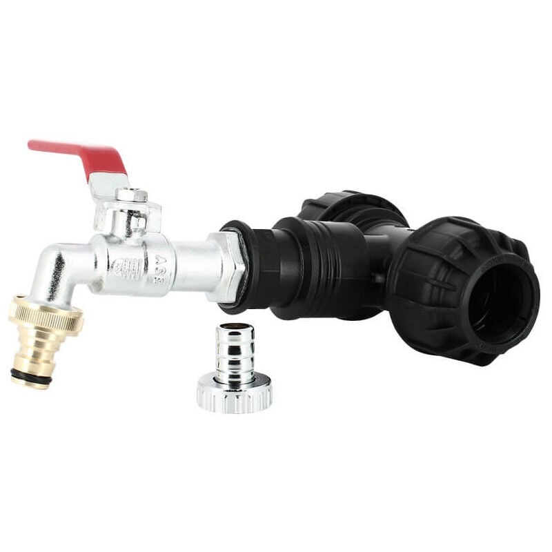 Kit couplage cuve - Raccord Té Ø32 mm + Robinet laiton chromé 15 mm + Nez 20/27