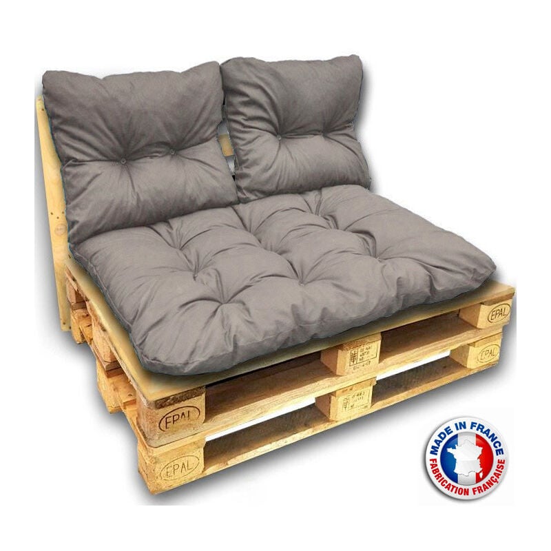 Kit coussins palette gris anthracite pour canapé euro palettes 120x80 cm - épaisseur 17 cm Kit complet 3 coussins