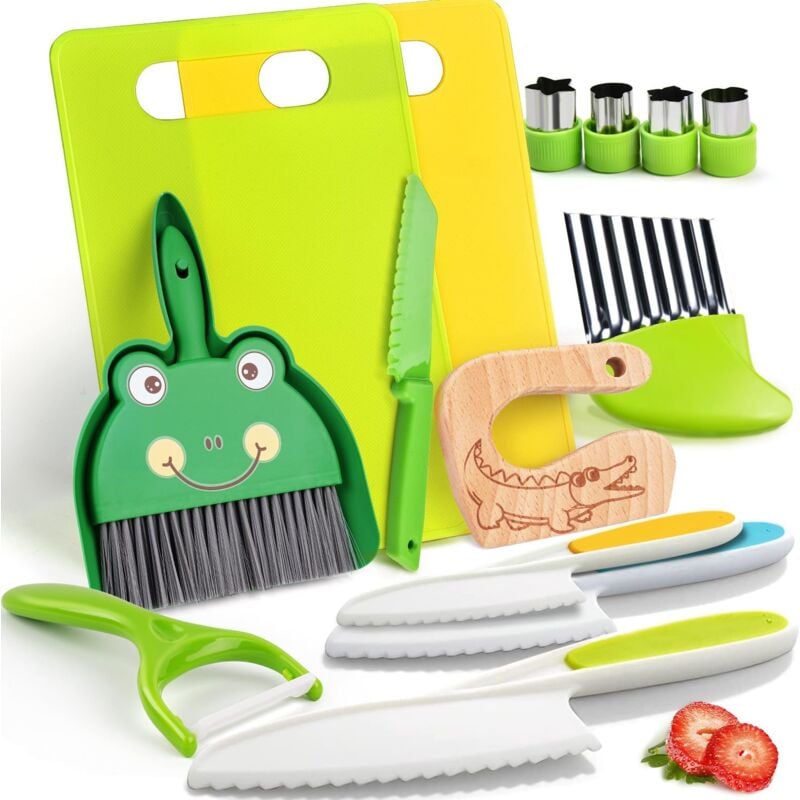 Kit Couteau sécurité de Cuisine pour Enfants - 14 Pièces Couteau Montessori Enfants pour couper et cuire des fruits ou légumes Couteau Enfant qui ne
