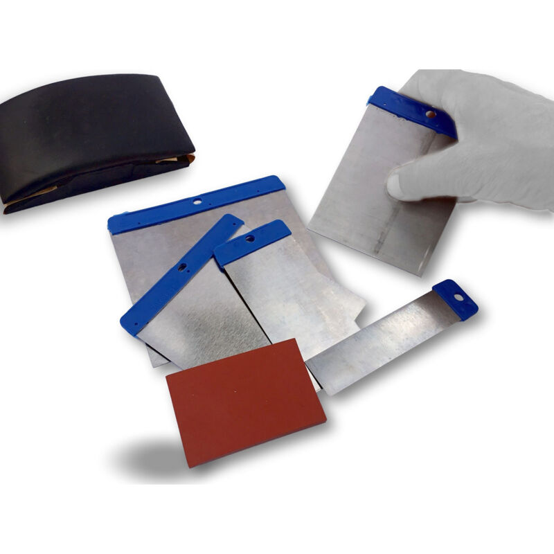 Kibros - Trousse de 5 couteaux de carrossier Avec 1 ou 2 cales à poncer - Quantité x 1 - Kit 5 couteaux + Cale