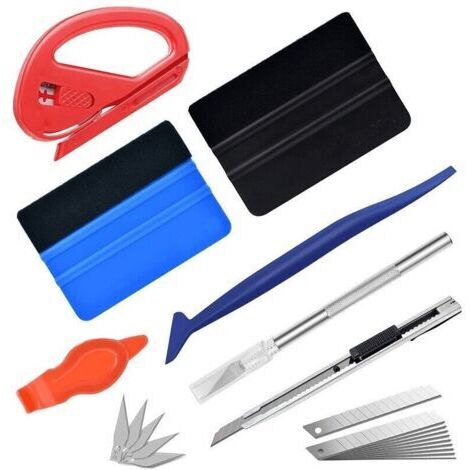 Kit Covering Outils de Film de Fenêtre de Voiture Vinyle, Kit de Raclettes Accessoires Voiture, avec Raclette en Feutre, Couteau pour Passe-Temps
