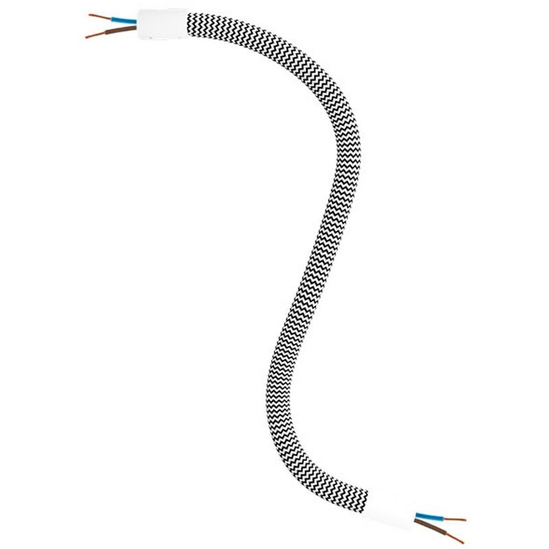 Image of Creative Cables - Kit Creative Flex tubo flessibile di estensione rivestito in tessuto RZ04 Nero Bianco con terminali metallici 30 cm - Bianco opaco