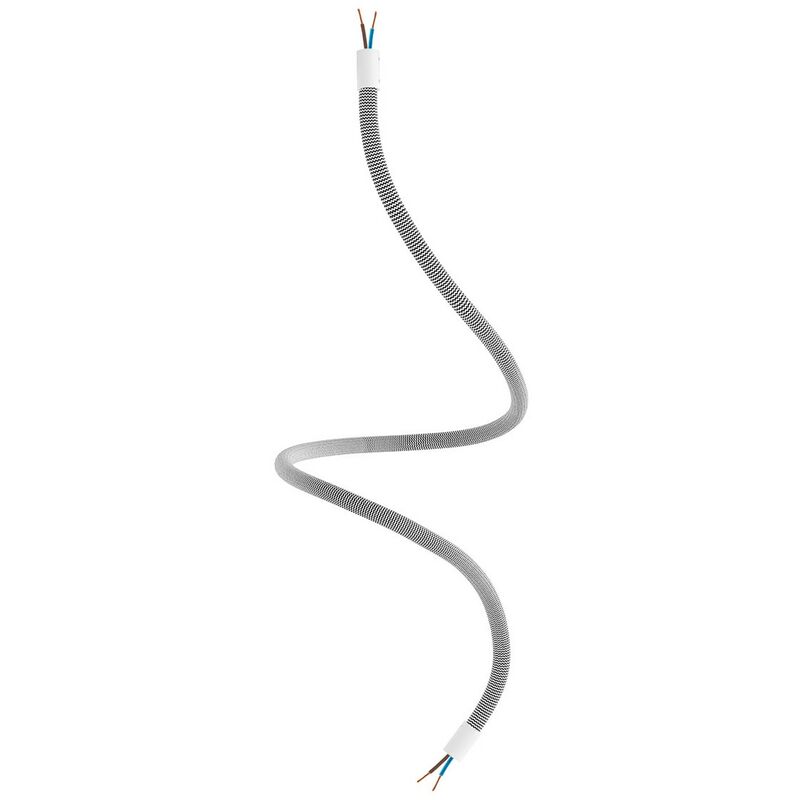 Image of Creative Cables - Kit Creative Flex tubo flessibile di estensione rivestito in tessuto RZ04 Nero Bianco con terminali metallici Bianco opaco - 90 cm