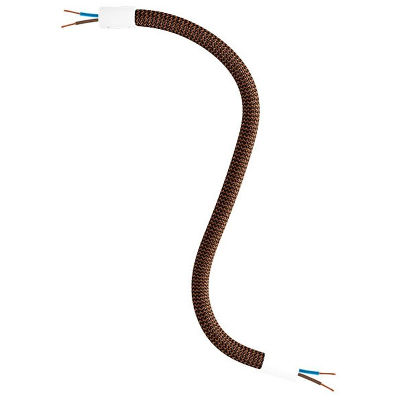 Image of Creative Cables - Kit Creative Flex tubo flessibile di estensione rivestito in tessuto RZ22 Nero Whiskey con terminali metallici 30 cm - Bianco opaco