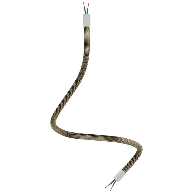 Image of Creative Cables - Kit Creative Flex tubo flessibile di estensione rivestito in tessuto RZ24 Nero e Oro con terminali metallici Bianco opaco - 60 cm
