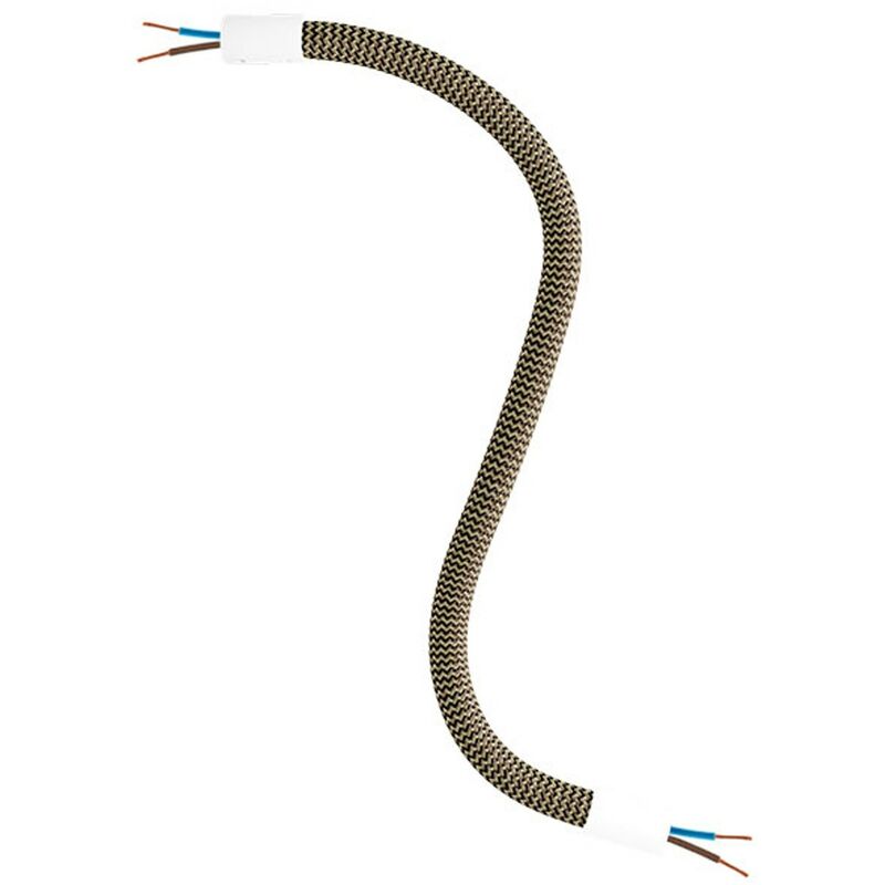 Image of Creative Cables - Kit Creative Flex tubo flessibile di estensione rivestito in tessuto RZ24 Nero e Oro con terminali metallici 30 cm - Bianco opaco