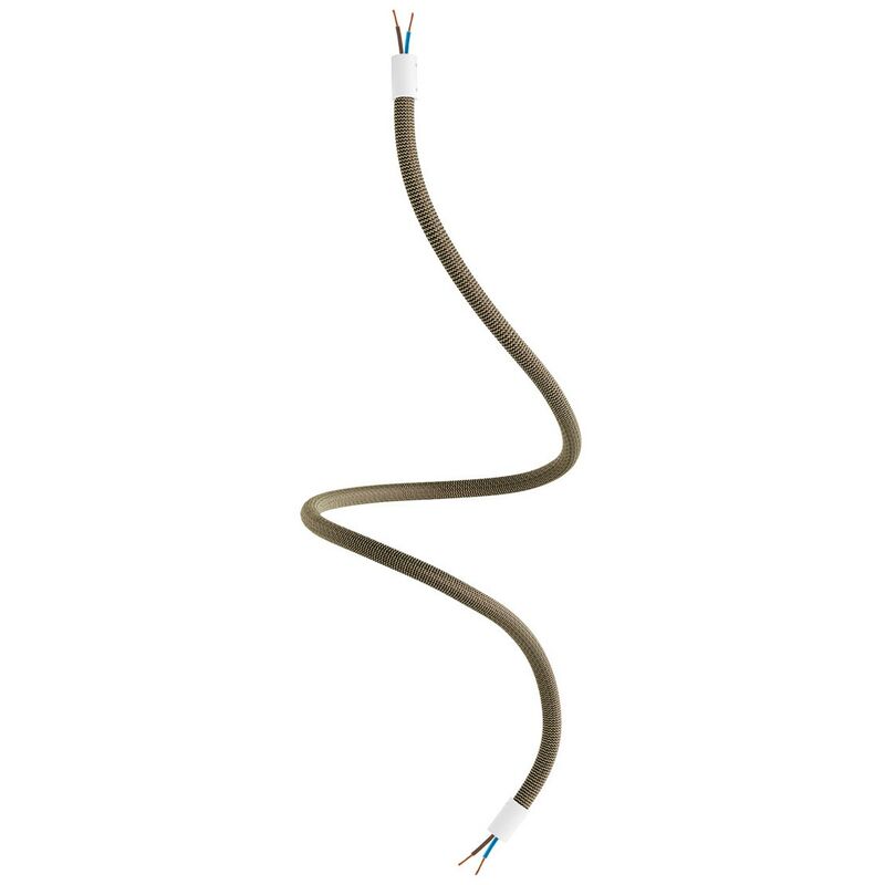 Image of Creative Cables - Kit Creative Flex tubo flessibile di estensione rivestito in tessuto RZ24 Nero e Oro con terminali metallici Bianco opaco - 90 cm