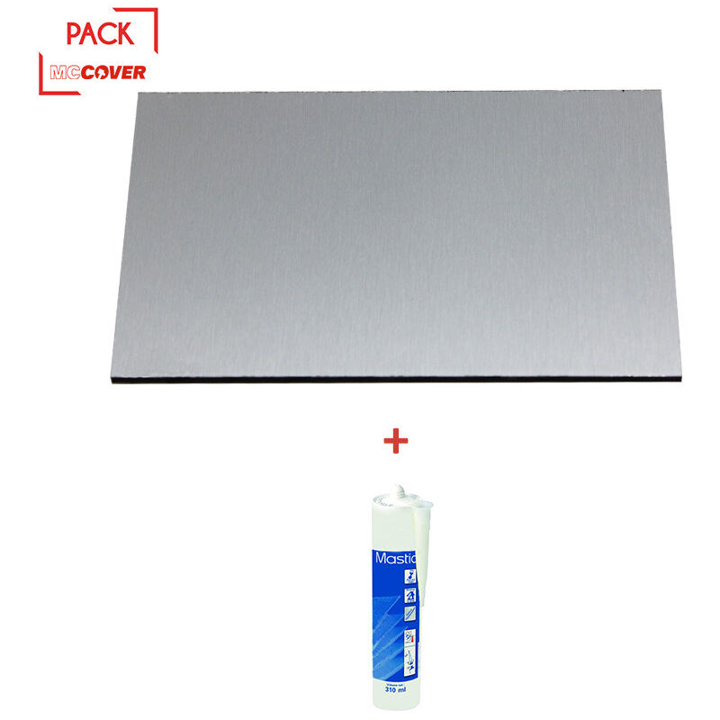 Crédence - réversible - en aluminium brossé / aluminium brut 200 x 100 x 0.3 cm + Mastic silicone transparent - Coloris - Aluminum brossé, Epaisseur