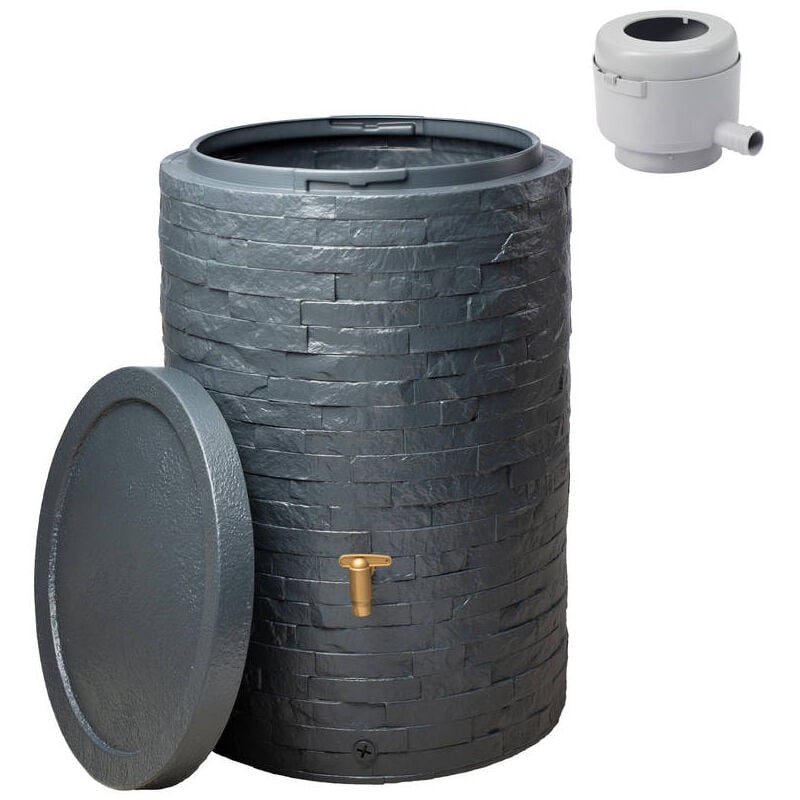 4rain Kit Réservoir arondo 250L graphite avec robinet pe imitation laiton, couvercle et collecteur Eco gris