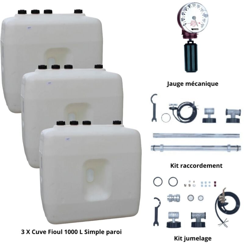 Roth - Kit cuve fioul 1000 l x 3 + Kit aspiration + Jauge + Kit jumelage