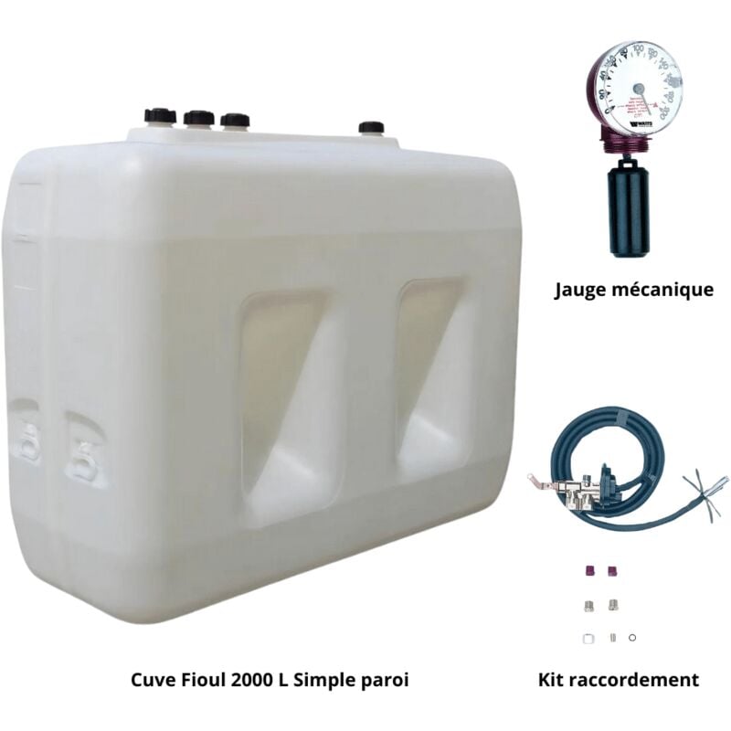 Kit Cuve fioul 2000 l simple paroi + Kit aspiration Roth Jauge