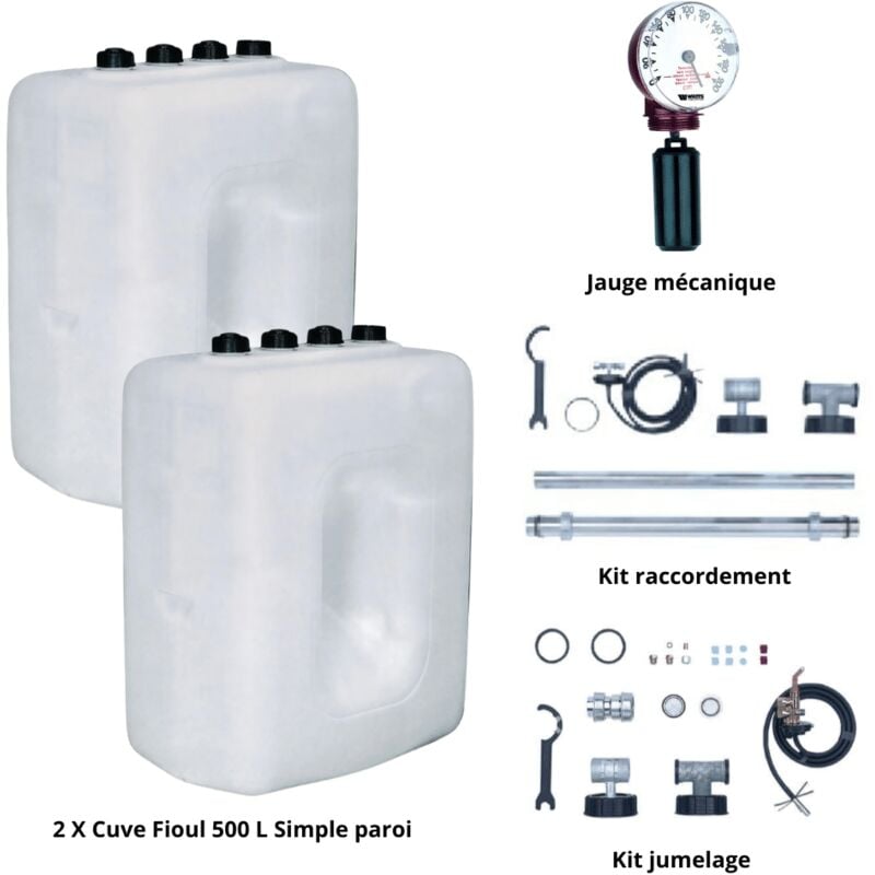 Roth - Kit cuve fioul 500 l x 2 + Kit aspiration + Jauge + Kit jumelage