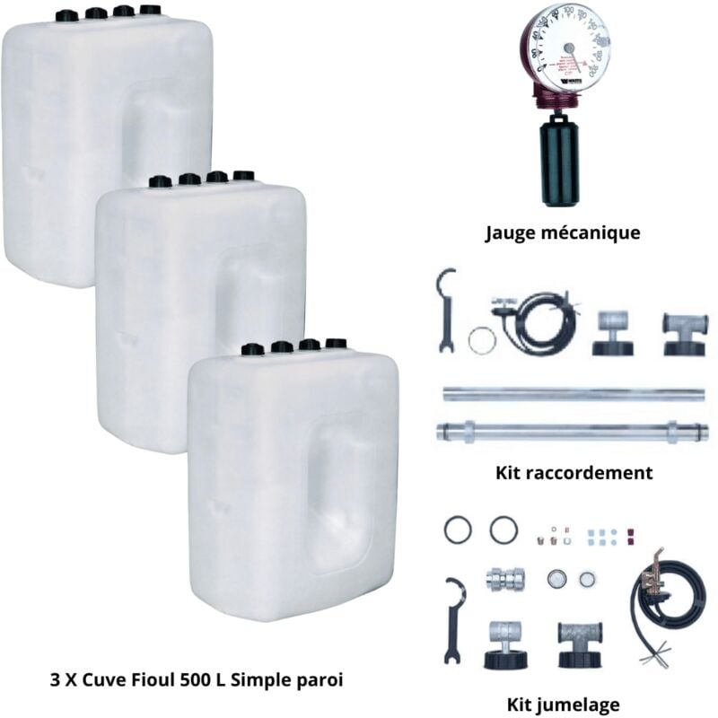 Roth - Kit cuve fioul 500 l x 3 + Kit aspiration + Jauge + Kit jumelage