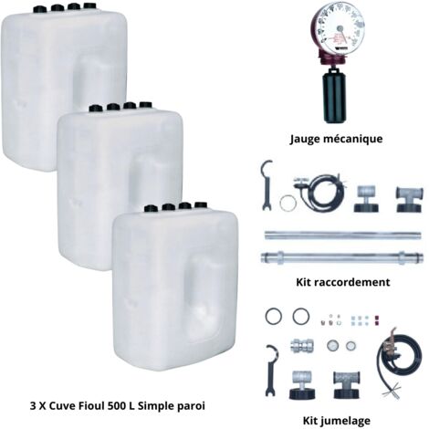 Kit cuve fioul 500 L x 3 + Kit aspiration ROTH + Jauge + Kit jumelage