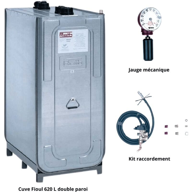Roth - Kit cuve fioul 620 l double paroi dwt + Kit aspiration + Jauge