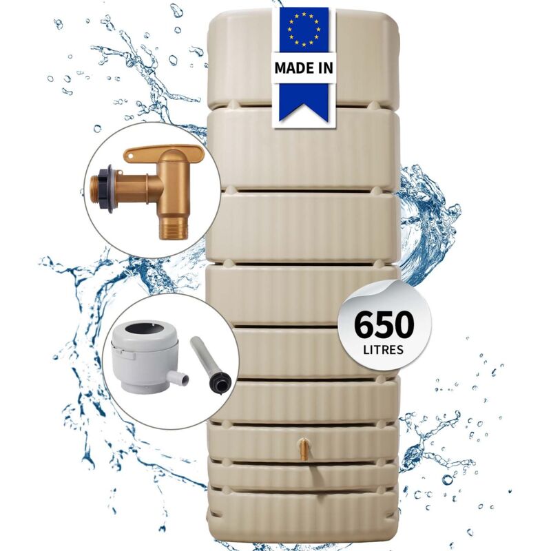 Garantia - 4rain Kit Cuve murale slim 650L sable avec robinet pe imitation laiton et collecteur Eco gris