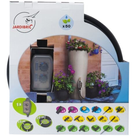 d'Arrosage Goutte à Goutte Jardibric avec Pompe Solaire Programmable : Débit de 26 L/h, Aspiration Verticale Max de 2m, 15m de Tuyau