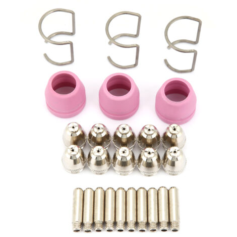 Kit da 26 pezzi per torcia da taglio al plasma AG60 SG55: materiali di consumo, elettrodi, ugelli e tazze.