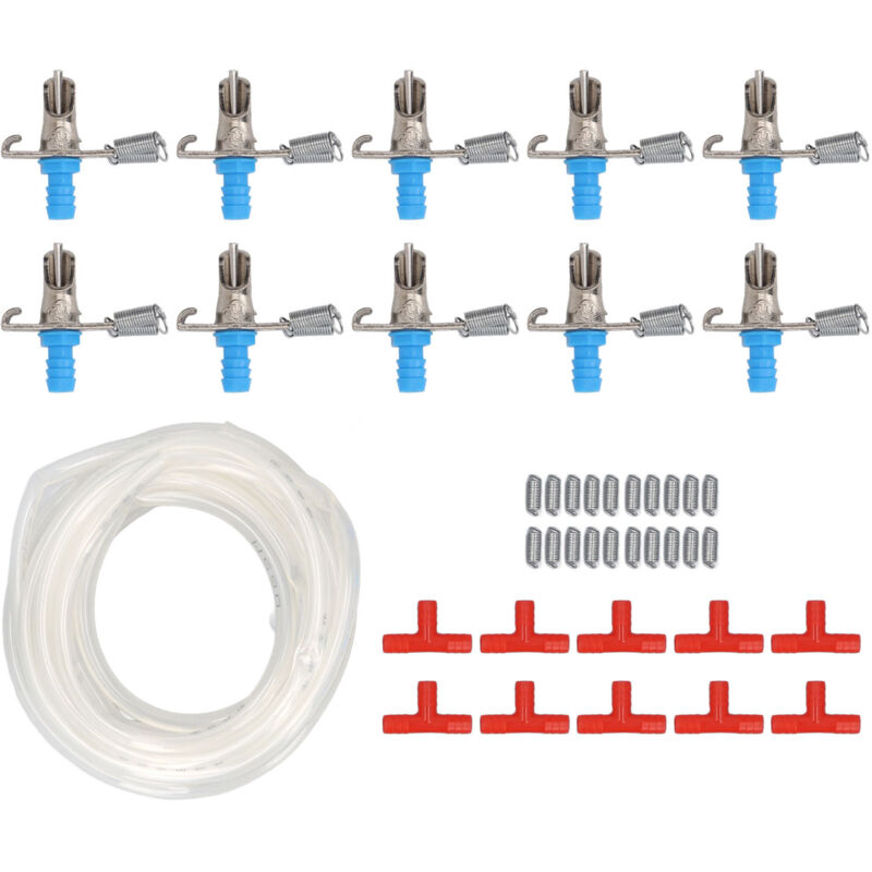 Kit d’abreuvoir automatique pour lapins, ensemble complet avec ressorts doubles, raccord en T rouge, tube transparent de 8 mm, longueur 5 m