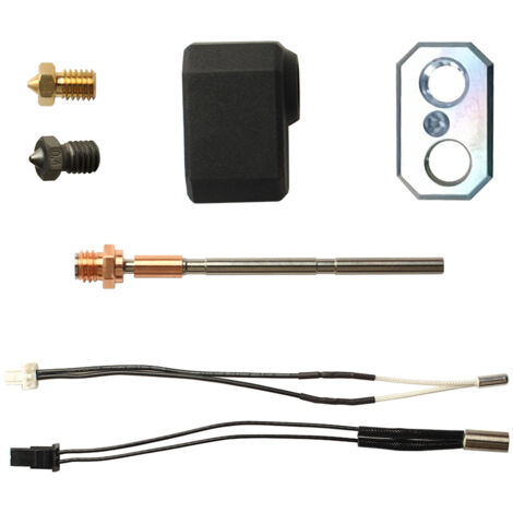 Kit d'Accessoire pour Hotend Compatible avec Prusa MK4 avec Bloc de Chauffage, Manchon de Silicone, Embout en Cuivre-Titane et Thermistor, Embouts 0.4mm en Bronze et Acier pour Filaments 1.75mm