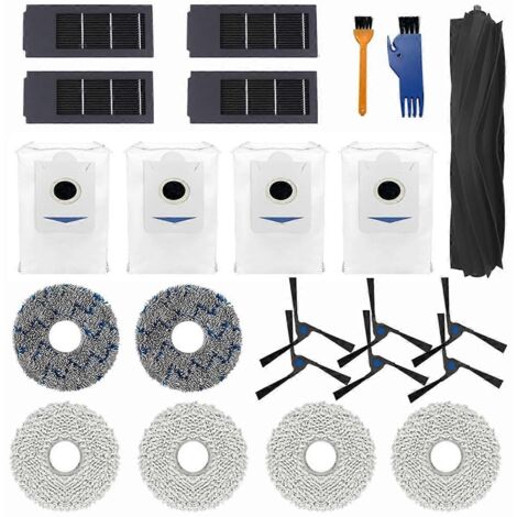 Kit d'accessoires compatible avec le Deebot X2 Omni : pièces de rechange pour brosse principale, brosses latérales, filtres, serpillères et sacs à poussière.