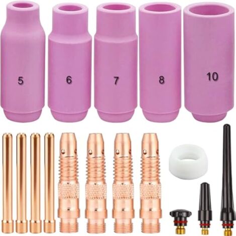 Kit d'accessoires consommables de Torche pour TIG Torche de soudage pour TIG QQ300 PTA DB SR WP 17 18 26, Corps de Pince, Pince, buse en Alumine (5-10), Capuchon arrière, Joint (17 pièces)