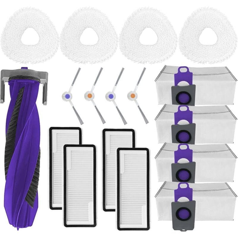 KZQ - Kit d'accessoires de 17 pièces pour aspirateur Narwal Freo z Ultra, 1 brosse à rouleau, 4 brosses latérales, 4 filtres hepa, 4 serpillères, 4