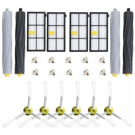 Kit d'accessoires de pièces de rechange pour iRobot Roomba 800 900 805 850 851 860 865 866 870 871 880 885 890 891 896 960 966 980 Robot Aspirateur + 4 rouleaux + 4 filtres HEPA + 6 brosses latér