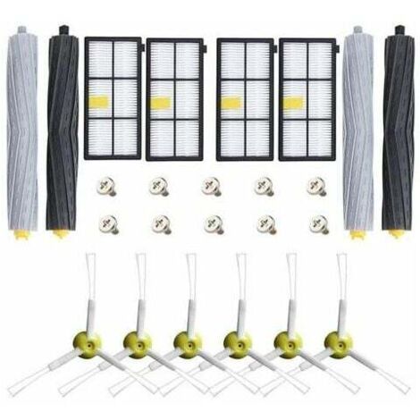 Kit d'accessoires de pièces de rechange pour iRobot Roomba 800 900 805 850 851 860 865 866 870 871 880 885 890 891 896 960 966 980 Robot Aspirateur + 4 rouleaux + 4 filtres HEPA + 6 brosses latér