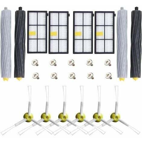 Kit d'accessoires de pièces de rechange pour iRobot Roomba 800 900 805 850 851 860 865 866 870 871 880 885 890 891 896 960 966 980 Robot Aspirateur + 4 rouleaux + 4 filtres HEPA + 6 brosses latér