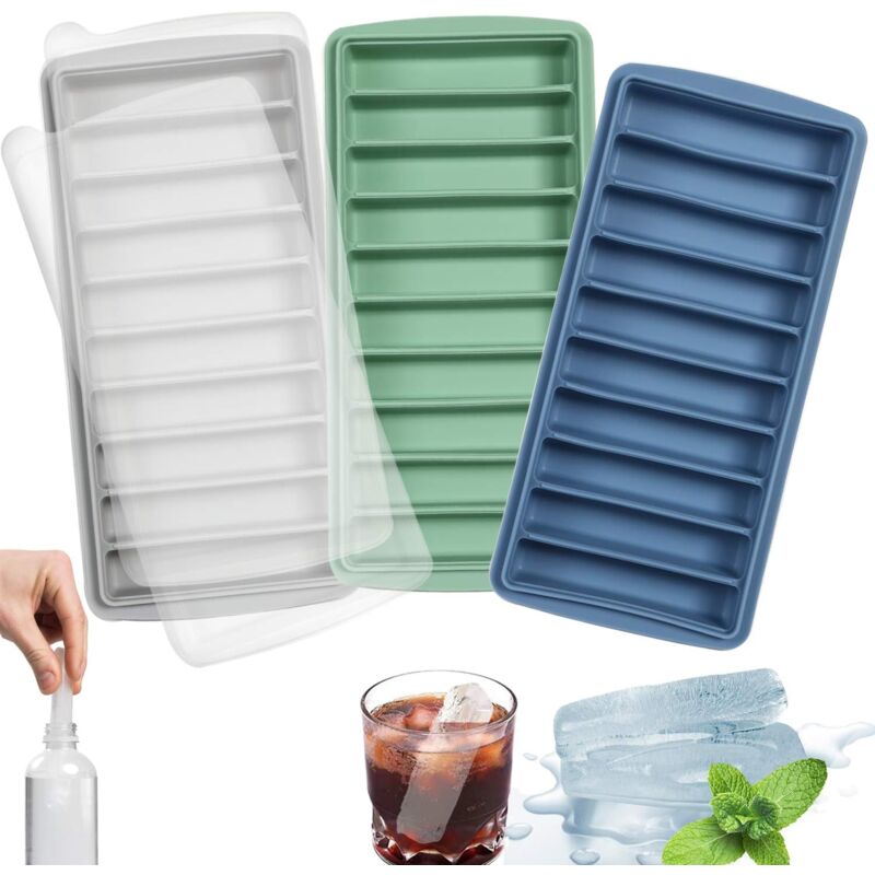 KZQ - bâton bac à glaçons, silicone, avec couvercle, idéal pour les sports et les bouteilles d'eau, 10 cavités(Lot de 3, Multicolor)