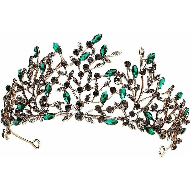 Green Mobility-Diadème et couronnes vintage pour femme en forme de feuille de cristal - Tiare gothique Queen - Couronne de- Pour fête d'anniversaire,