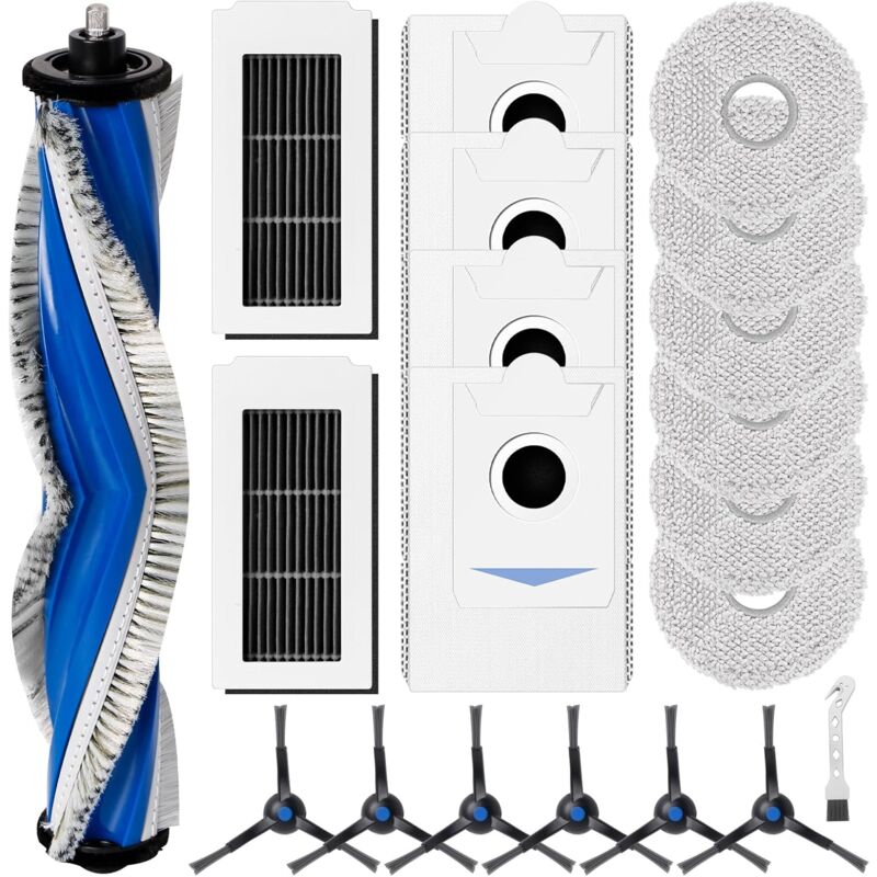 Kit d'accessoires pour aspirateur robot ECOVACS DEEBOT X5 Omni avec 1 brosse à rouleau, 2 filtres HEPA, 6 lingettes, 4 sacs à poussière, 6 brosses