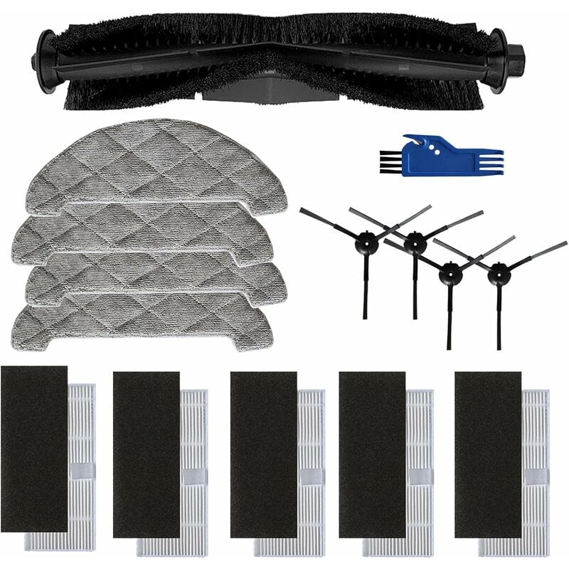 Alovez - Kit d'accessoires pour aspirateur robot Ultenic D5s Pro, 4 brosses latérales, 1 brosse roulante, 4 chiffons-serpillères, 5 filtres