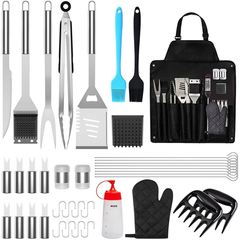 Kit d'accessoires pour barbecue 40 pièces avec thermomètre et injecteur de viande Ensemble complet d'outils de barbecue en acier inoxydable avec sac